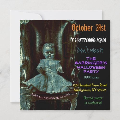scary Creepy Doll Ghost Halloween  Invitation