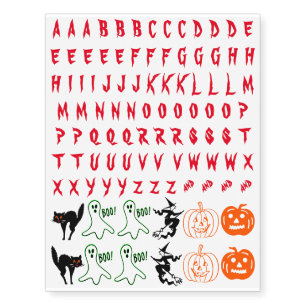 Scary Creepy Halloween Alphabet Pumpkin Witch Cat Temporary Tattoos