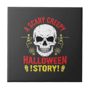 Scary Creepy Halloween Story Skull Design_1 Ceramic Tile