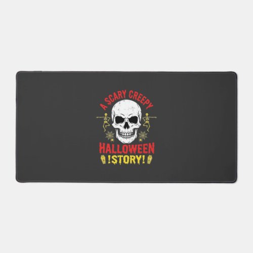 Scary Creepy Halloween Story Skull Design_1 Desk Mat