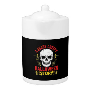 Scary Creepy Halloween Story Skull Design_1 Teapot