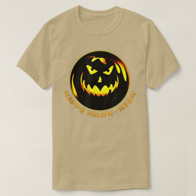 Scary Creepy JackOLantern Spooky Glowing Pumpkin F T-Shirt (Design Front)
