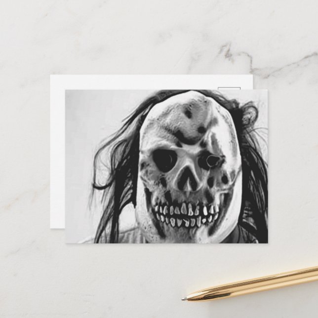 Scary Creepy Mask Holiday Postcard (Front/Back In Situ)