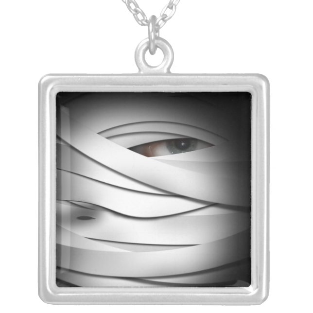 Scary Creepy One Eyed Halloween Mummy Silver Plated Necklace (Front)