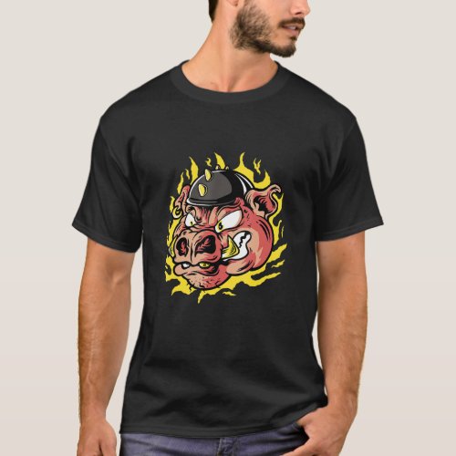 Scary creepy spooky angry pig face helmet T_Shirt