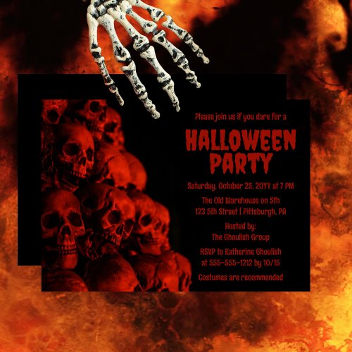 Scary Creepy Spooky Red Skulls Halloween Party Invitation