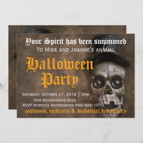 Scary Creepy Spooky Skull with Hat Halloween Party Invitation