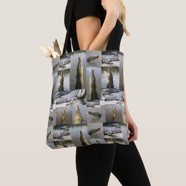 Scary Crocodile Photo Collage,   Tote Bag (Close Up)