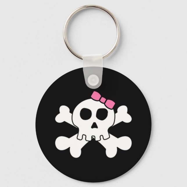 Scary cute Girly skull and cross bones Keychain (Front)