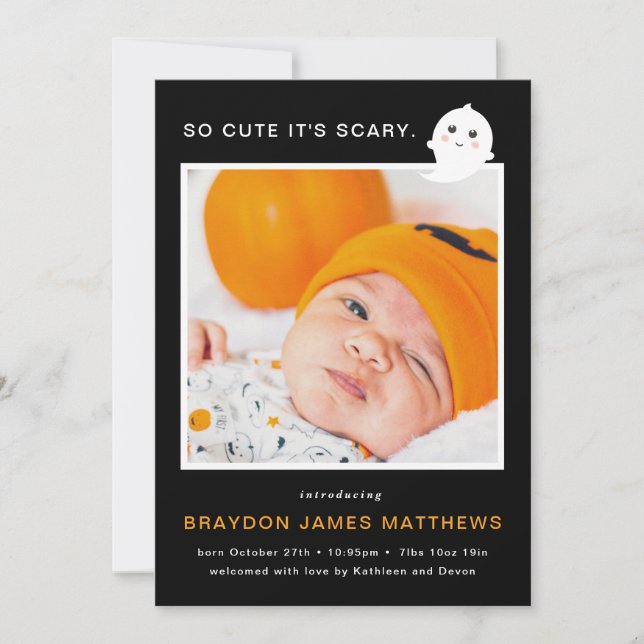Scary Cute Halloween Birth Announcement (Front)
