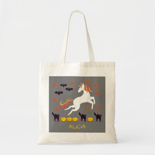 Scary Cute Halloween Unicorn Pumpkins Bats Cats Tote Bag