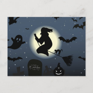 Scary Dark Halloween Night and Witch Holiday Postcard