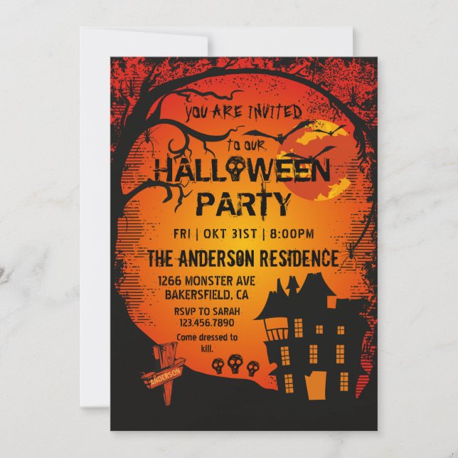 Scary Dark Night Halloween Bat Party Invitation (Front)