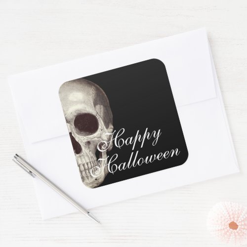 Scary Dead Skull Happy Halloween Square Sticker