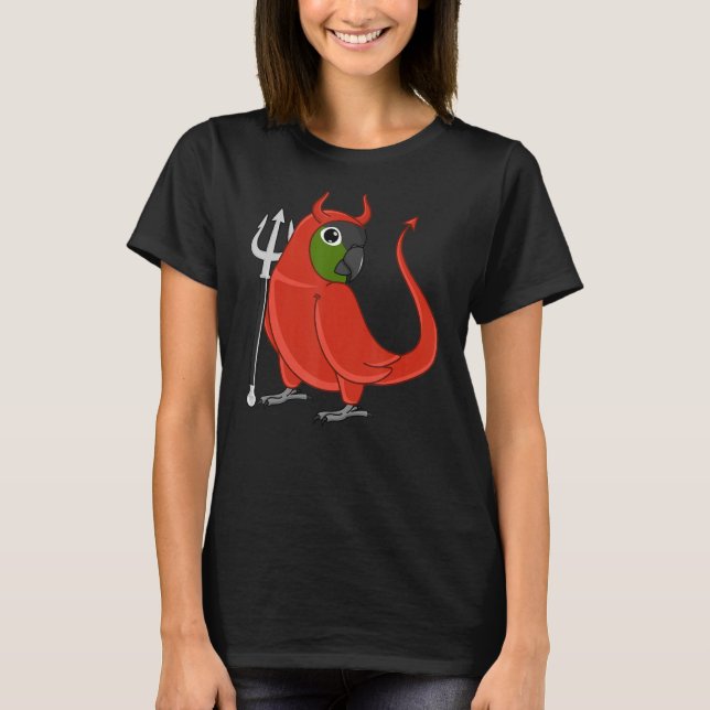 Scary Devil Costume Parrot I Green Cheek Conure T-Shirt (Front)