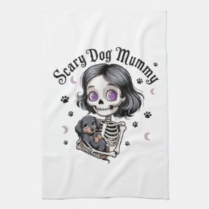 Scary Dog Mummy Skeleton Dachshund Kitchen Towel