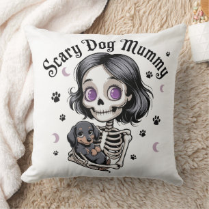 Scary Dog Mummy Skeleton Dachshund Throw Pillow