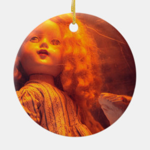 Scary Doll and Rat Ceramic Ornament