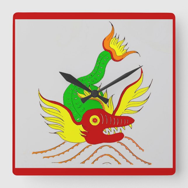 scary dragon square wall clock (Front)