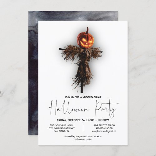 Scary Elegant Pumpkin Scarecrow Halloween Party In Invitation