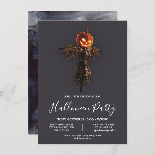 Scary Elegant Pumpkin Scarecrow Halloween Party In Invitation