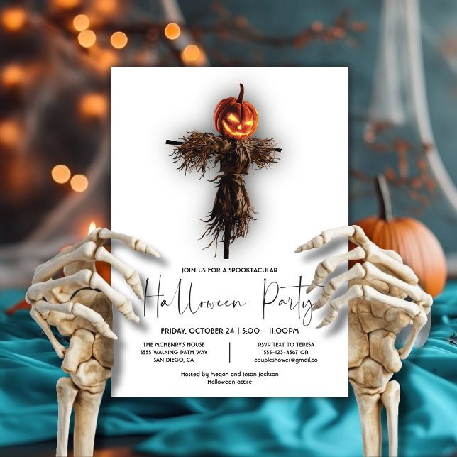 Scary Elegant Pumpkin Scarecrow Halloween Party In Invitation (Creator Uploaded)