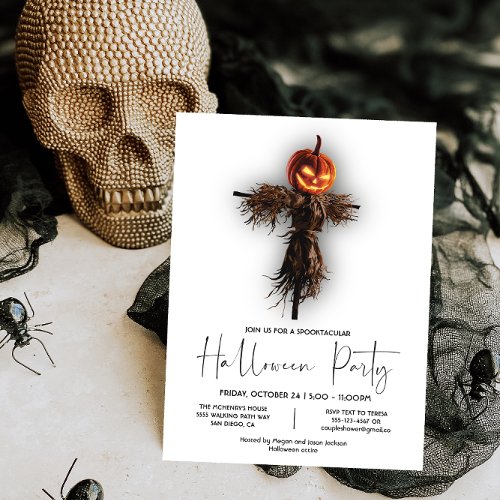 Scary Elegant Pumpkin Scarecrow Halloween Party Invitation