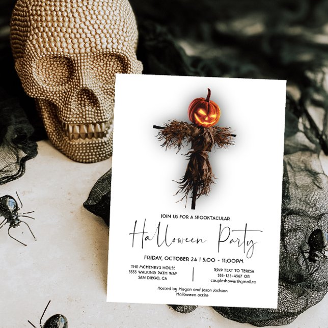 Scary Elegant Pumpkin Scarecrow Halloween Party Invitation (Creator Uploaded)