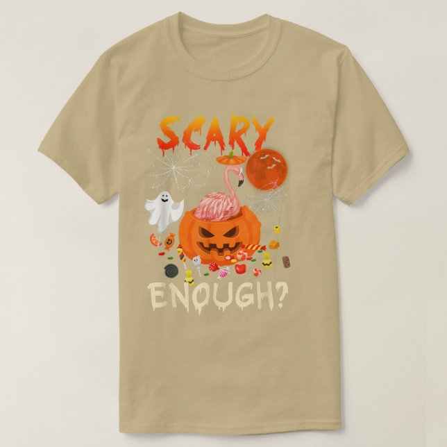 Scary Enough Halloween Flamingo In Scary Pumpkins  T-Shirt (Design Front)
