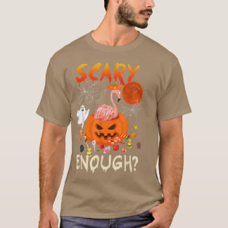 Scary Enough Halloween Flamingo In Scary Pumpkins  T-Shirt