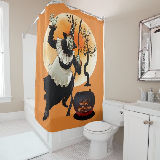 Scary Evil And Wicked Halloween Witch Cauldron Shower Curtain