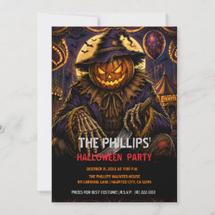 Scary Evil Carnival Clown Halloween Birthday Party Invitation