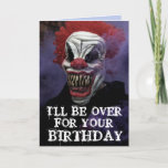 SCARY EVIL CLOWN BIRTHDAY FUNNY Greeting Card<br><div class="desc">SCARY BIRTHDAY CLOWN OVERSIZED CARD. (ALSO AVAILBLE IN SMALLER SIZES) FUNNY MESSAGE INSIDE.</div>