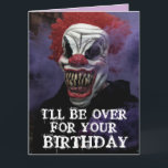 SCARY EVIL CLOWN BIRTHDAY SNUGGLE Greeting Card<br><div class="desc">SCARY BIRTHDAY CLOWN OVERSIZED CARD. (ALSO AVAILBLE IN SMALLER SIZES) FUNNY MESSAGE INSIDE.</div>