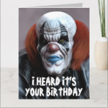 SCARY EVIL CLOWN FUNNY BIRTHDAY HUG Greeting Card<br><div class="desc">SCARY BIRTHDAY CLOWN OVERSIZED CARD. (ALSO AVAILBLE IN SMALLER SIZES) FUNNY MESSAGE INSIDE.</div>
