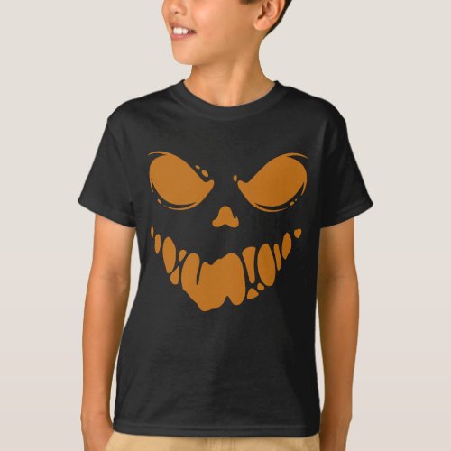 Scary evil face Jacko lantern Halloween costume T_Shirt