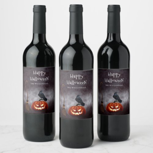 Scary Evil Pumpkin Happy Halloween Personalized Wine Label