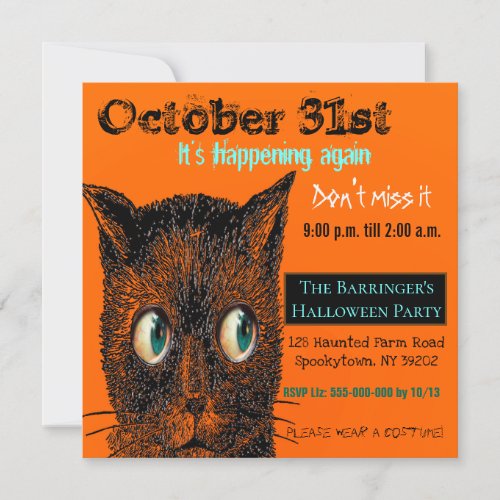 Scary Eye of the Cat Halloween Invitation
