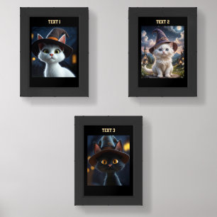 Scary Eyed Cats with Halloween cap Wearing Décor Wall Art Sets
