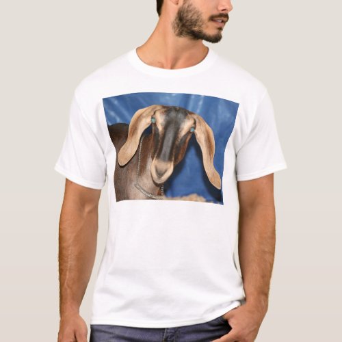 Scary eyed Nubian goat kid head picture T_Shirt