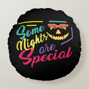 Scary face fun filled shiny halloween design round pillow