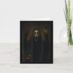 Scary Face Ghost With Heart Hands Creepy Halloween Card
