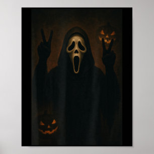 Scary Face Ghost With Heart Hands Creepy Halloween Poster