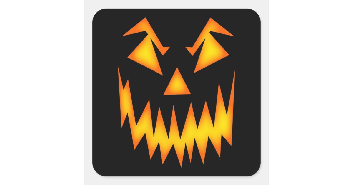 Scary Face Orange on Black Halloween Spooky Square Sticker | Zazzle.com
