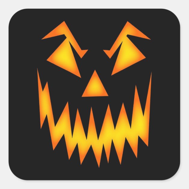 Scary Face Orange On Black Halloween Spooky Square Sticker