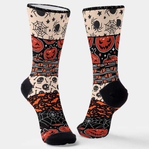 Scary Fall Halloween Pumpkin Black Orange Socks