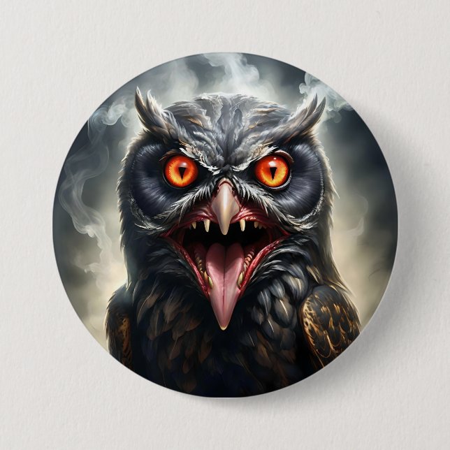 Scary Fanged Vampire Owl, Button (Front)