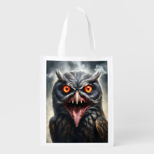 Scary Fanged Vampire Owl, Grocery Bag