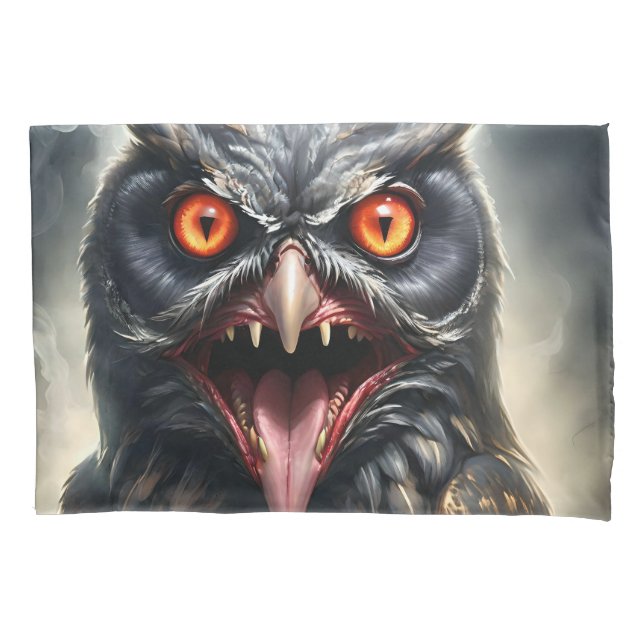 Scary Fanged Vampire Owl, Pillow Case (Front)