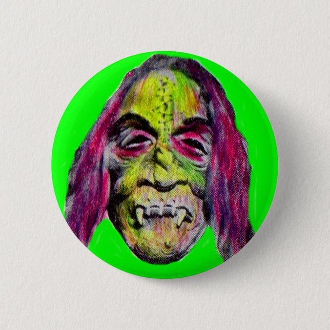 scary fiendish horror monster portrait pinback button (Front)
